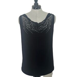 Vintage Y2K Jostar Black Cowl Neck Rhinestone Sleeveless Blouse Size XL